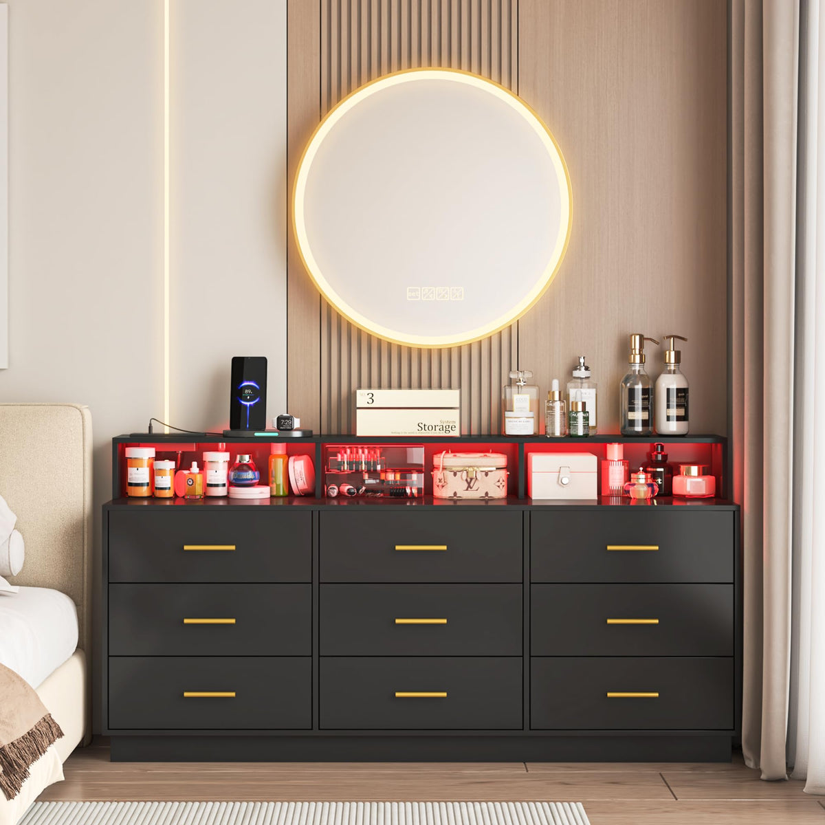 Black 9 Drawer Wood Dresser R4981