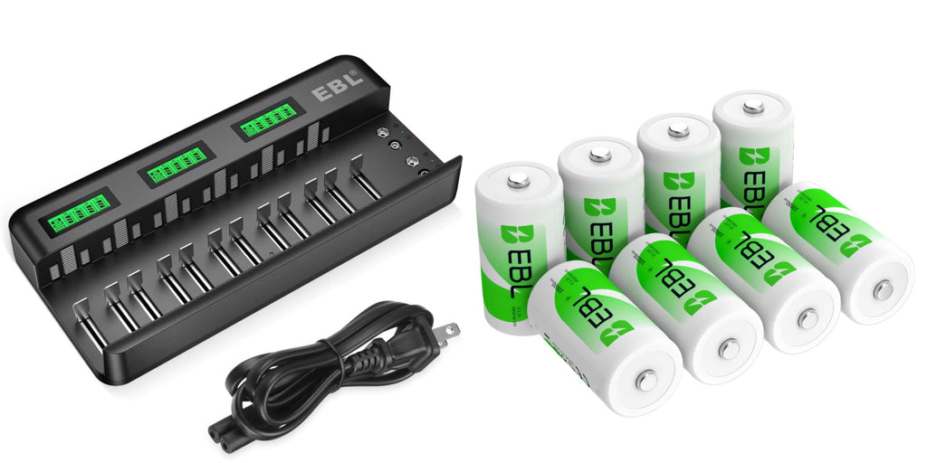 8 Pack 10000mAh Ni-MH D Rechargeable Batteries with Charger Q8452