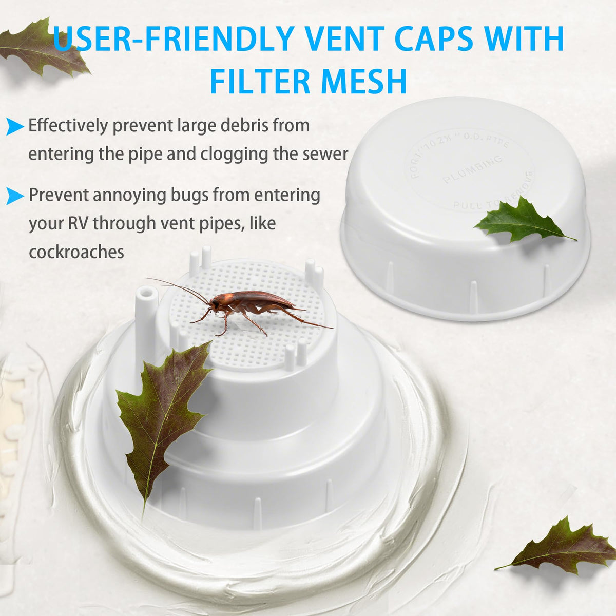 RV Plumbing Vent Cap Fits 1 to 2 3/8 Inch Pipe White 2 Pack C930