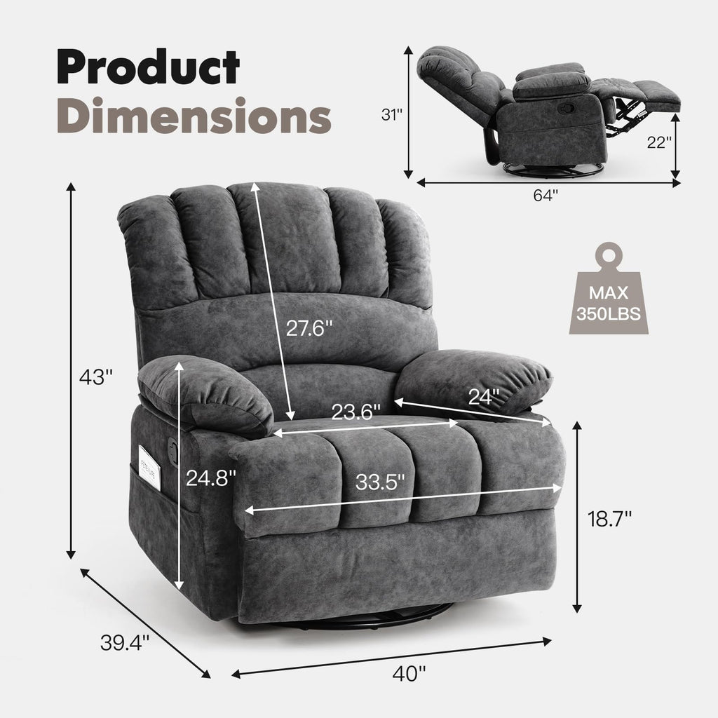 Oversized Manual Swivel Rocker Recliner Chair S7302