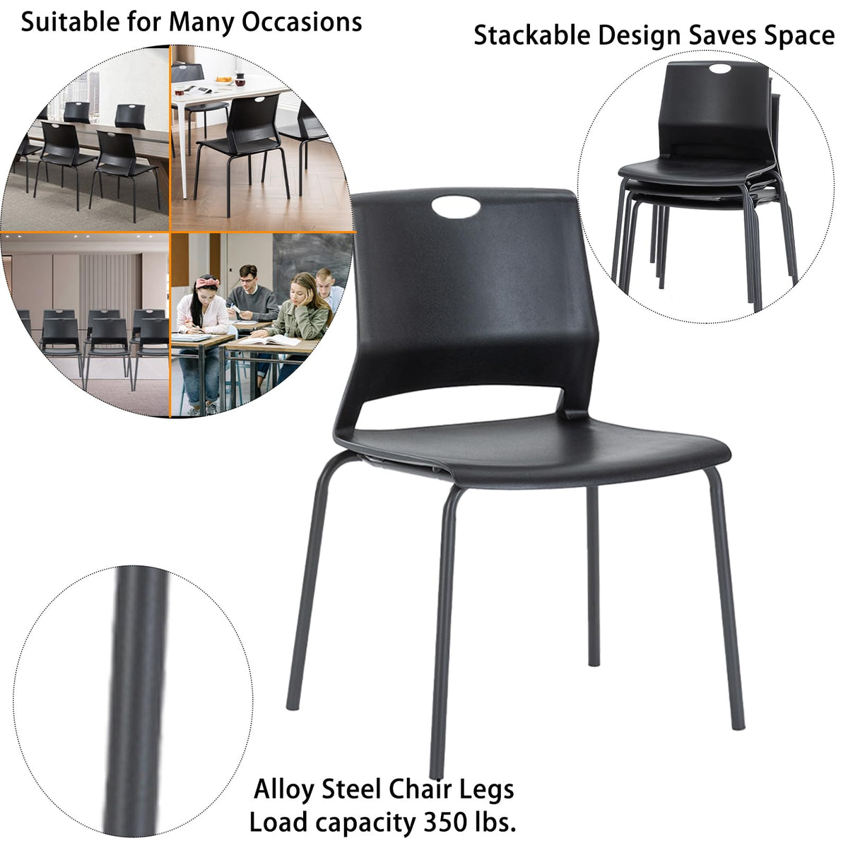 Black Stackable Plastic Chairs Set of 4 Q4235