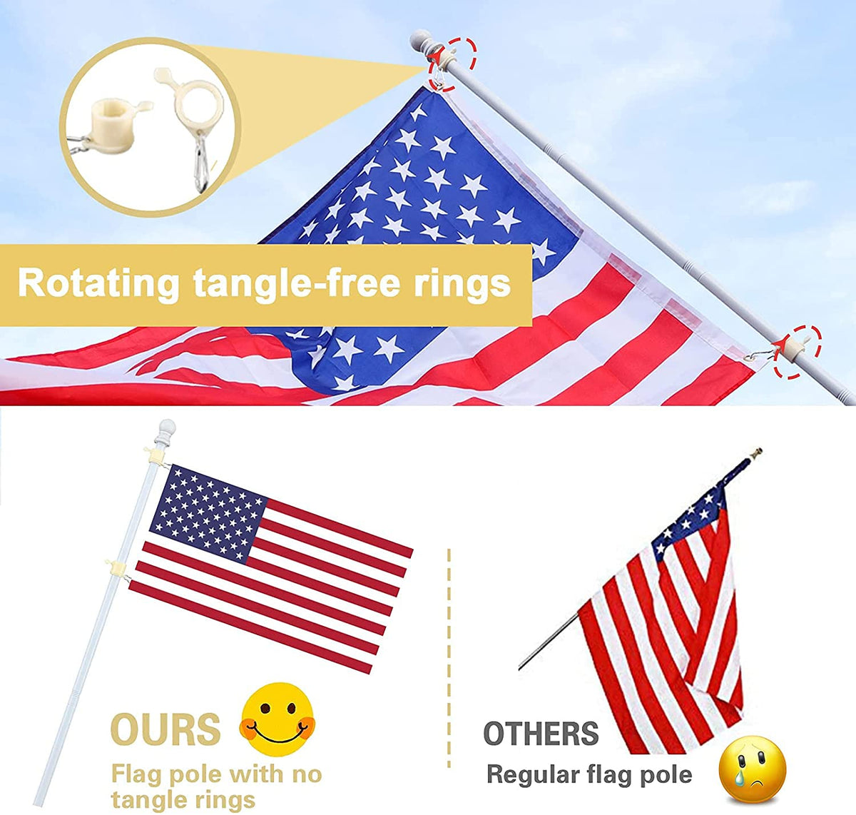White 5-6ft Tangle Free Metal Flag Pole Kit P962554
