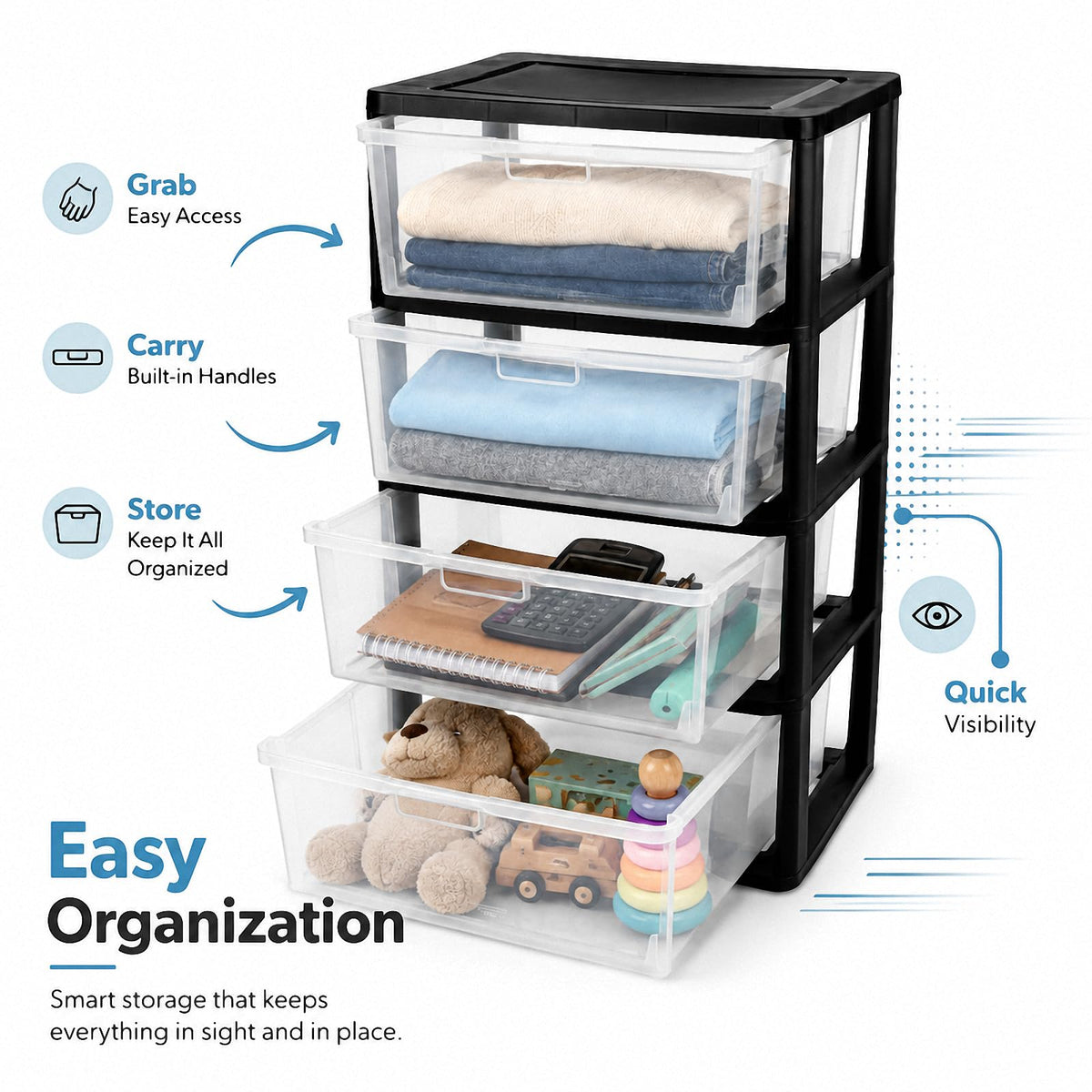 4 Drawer Plastic Storage Tower Organizer I789