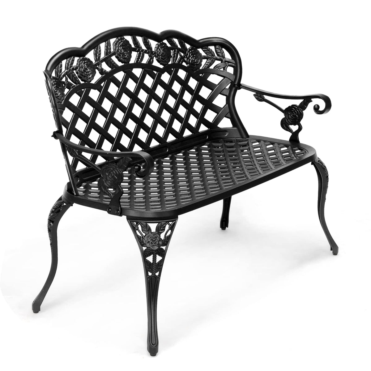 42.5" Black Cast Aluminum Outdoor Bench J73342