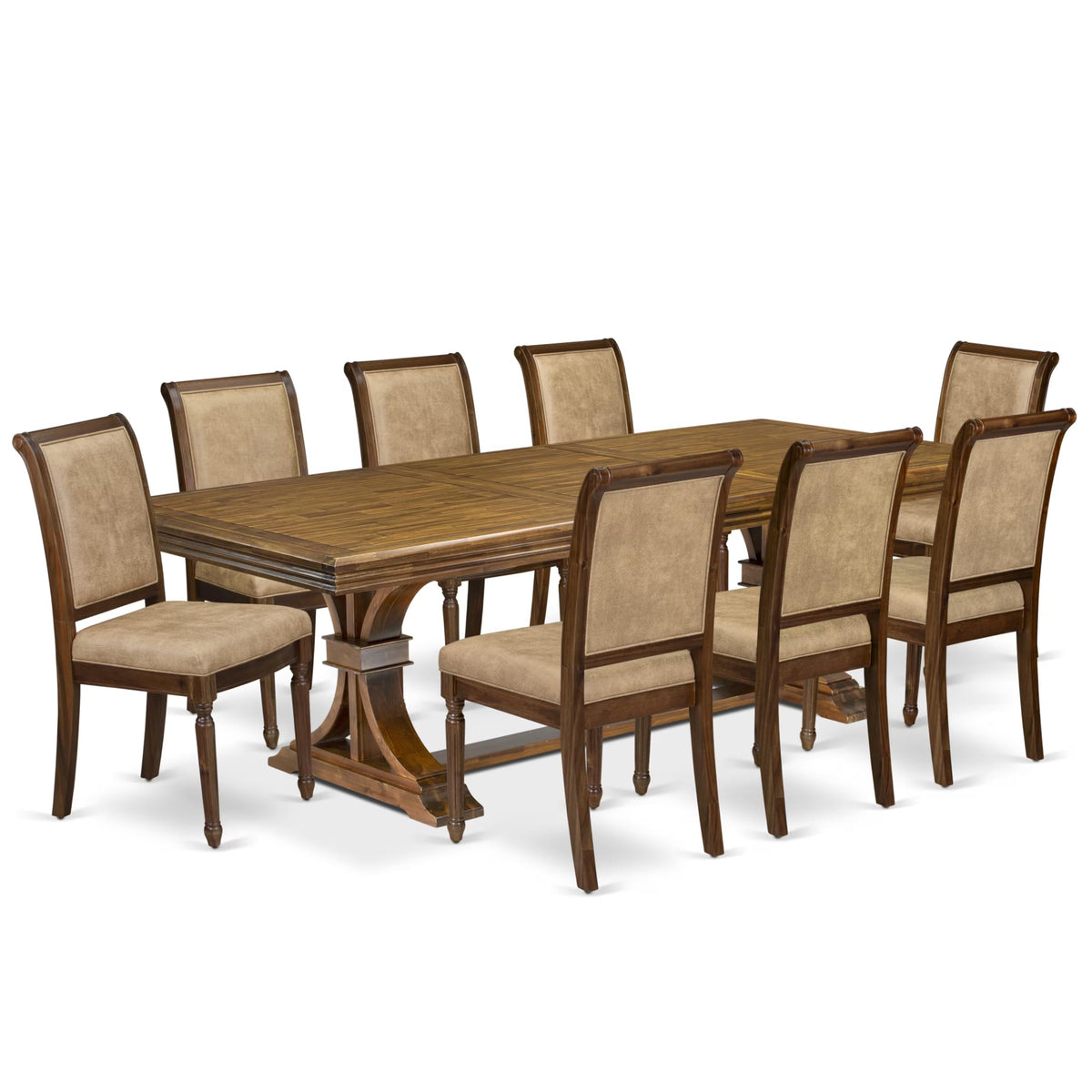9 Piece Dining Table Set with 8 Beige Polyester Chairs C847951