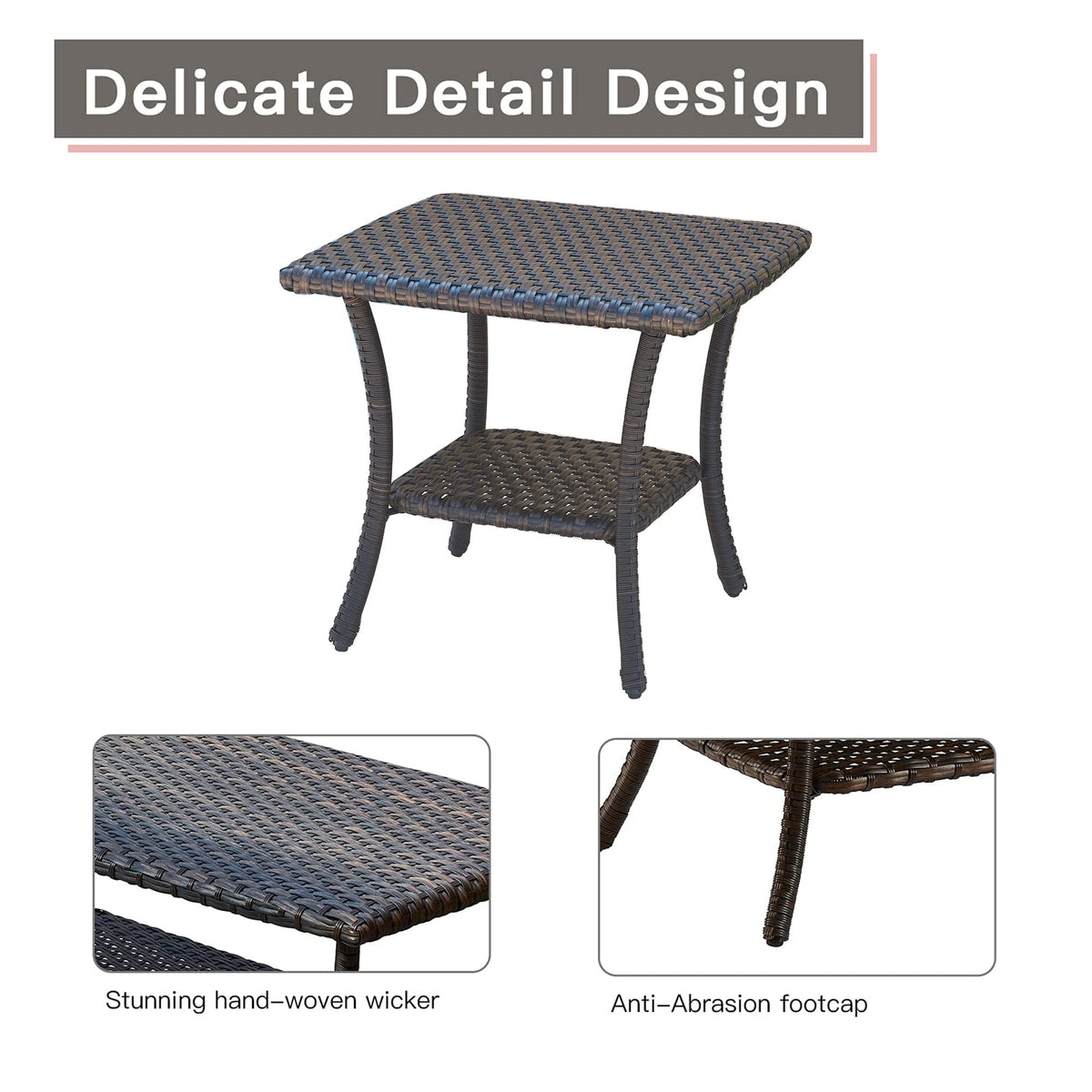 Brown Wicker Rattan 2-Tier Outdoor Coffee Table C5166