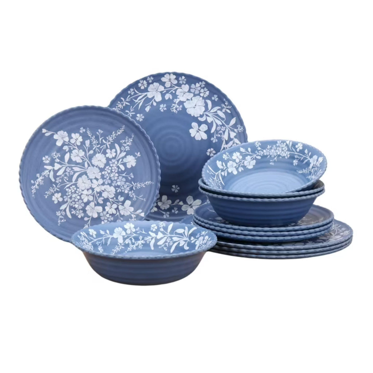 12-Piece Bamboo Melamine Dinnerware Set, Service for 4, Blue Q79992