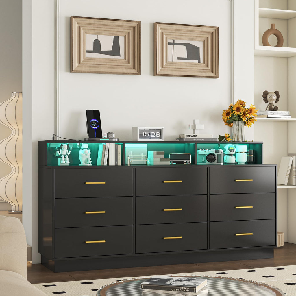 Black 9 Drawer Wood Dresser R4981
