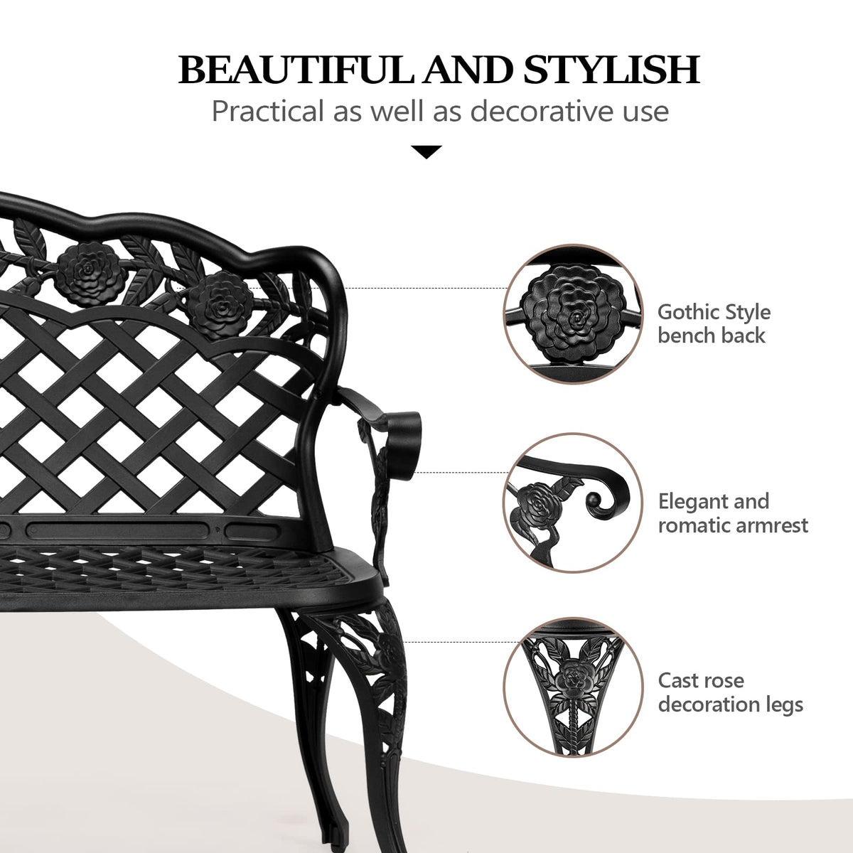 42.5" Black Cast Aluminum Outdoor Bench J73342