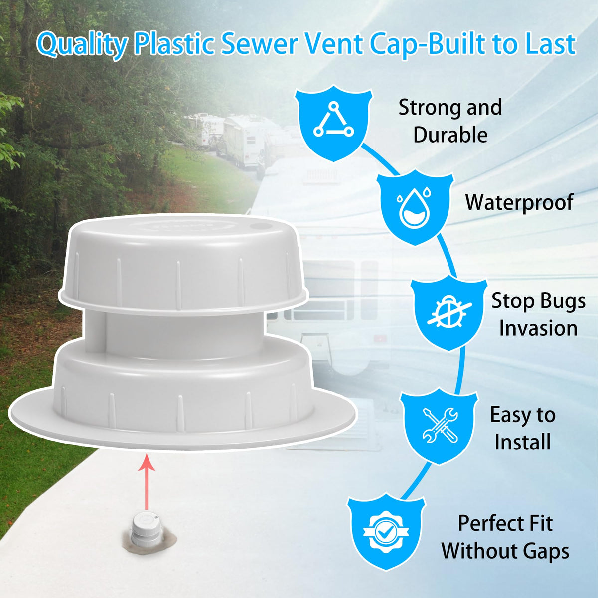 RV Plumbing Vent Cap Fits 1 to 2 3/8 Inch Pipe White 2 Pack C930
