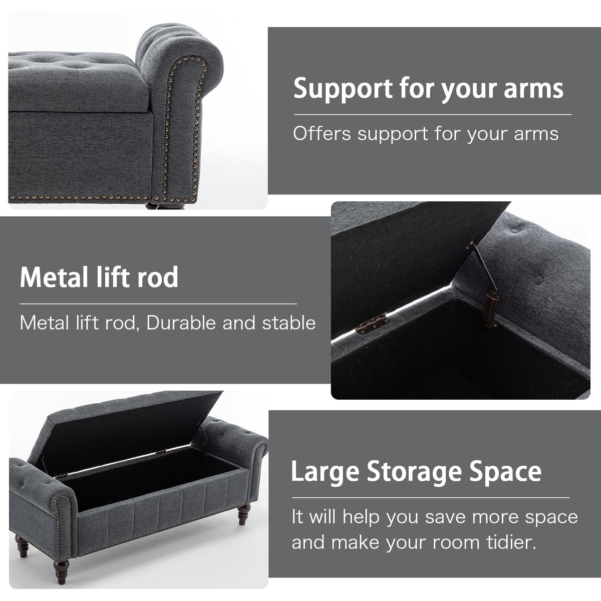 58" Chenille Storage Bench L586953