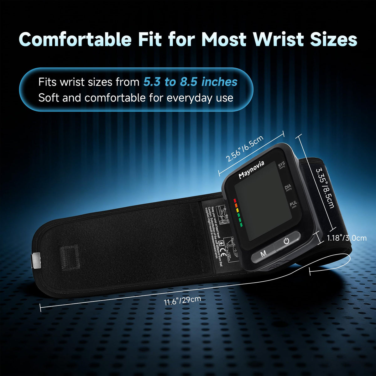 Wrist Blood Pressure Monitor, Backlit LCD, 5.3-8.5 in Cuff, Black Q9883