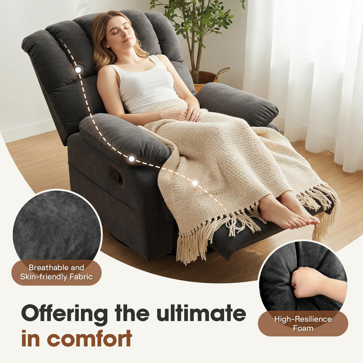Oversized Manual Swivel Rocker Recliner Chair S7302