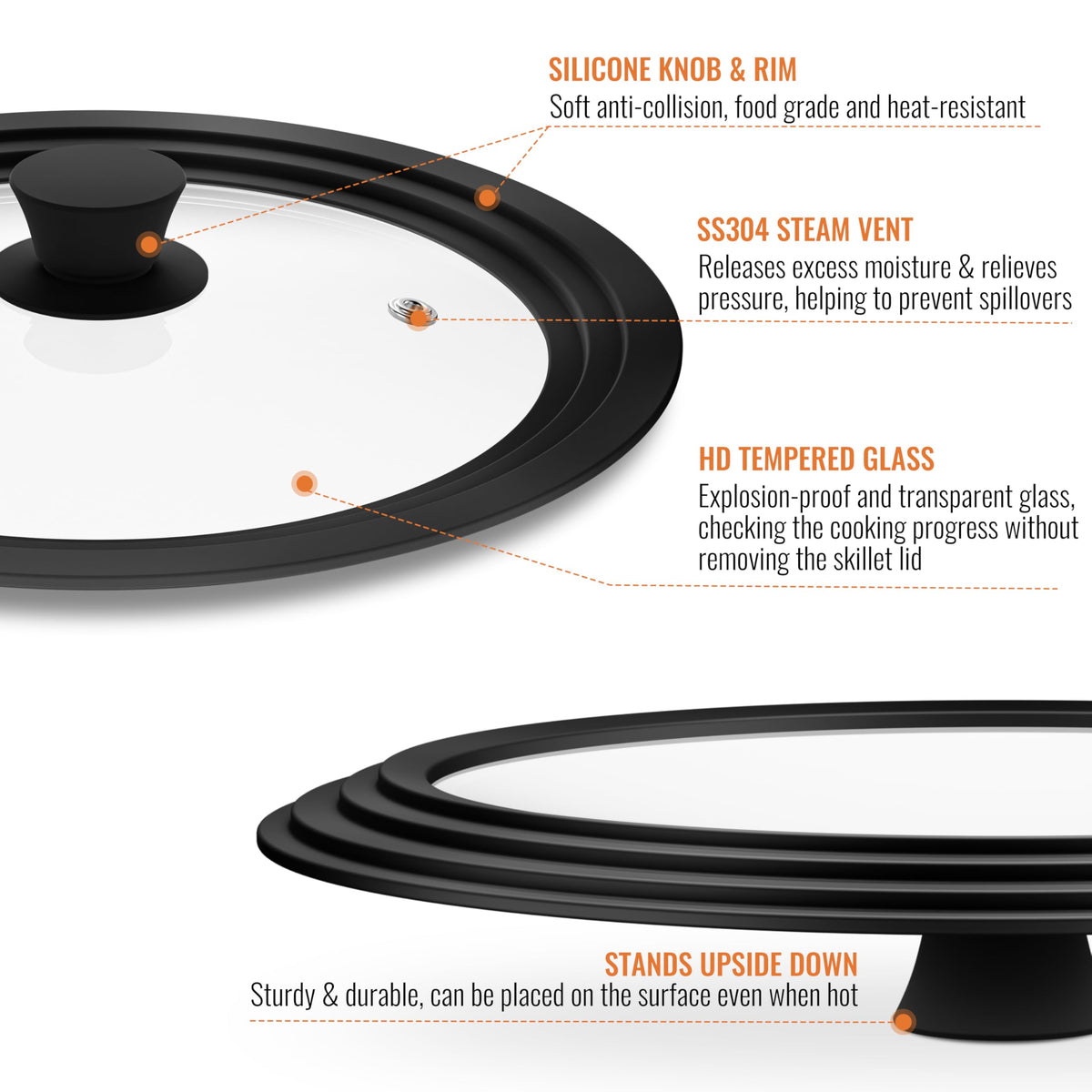 Tempered Glass Pot Lid with Silicone Rim, 10.5", 11" and 12" E76796