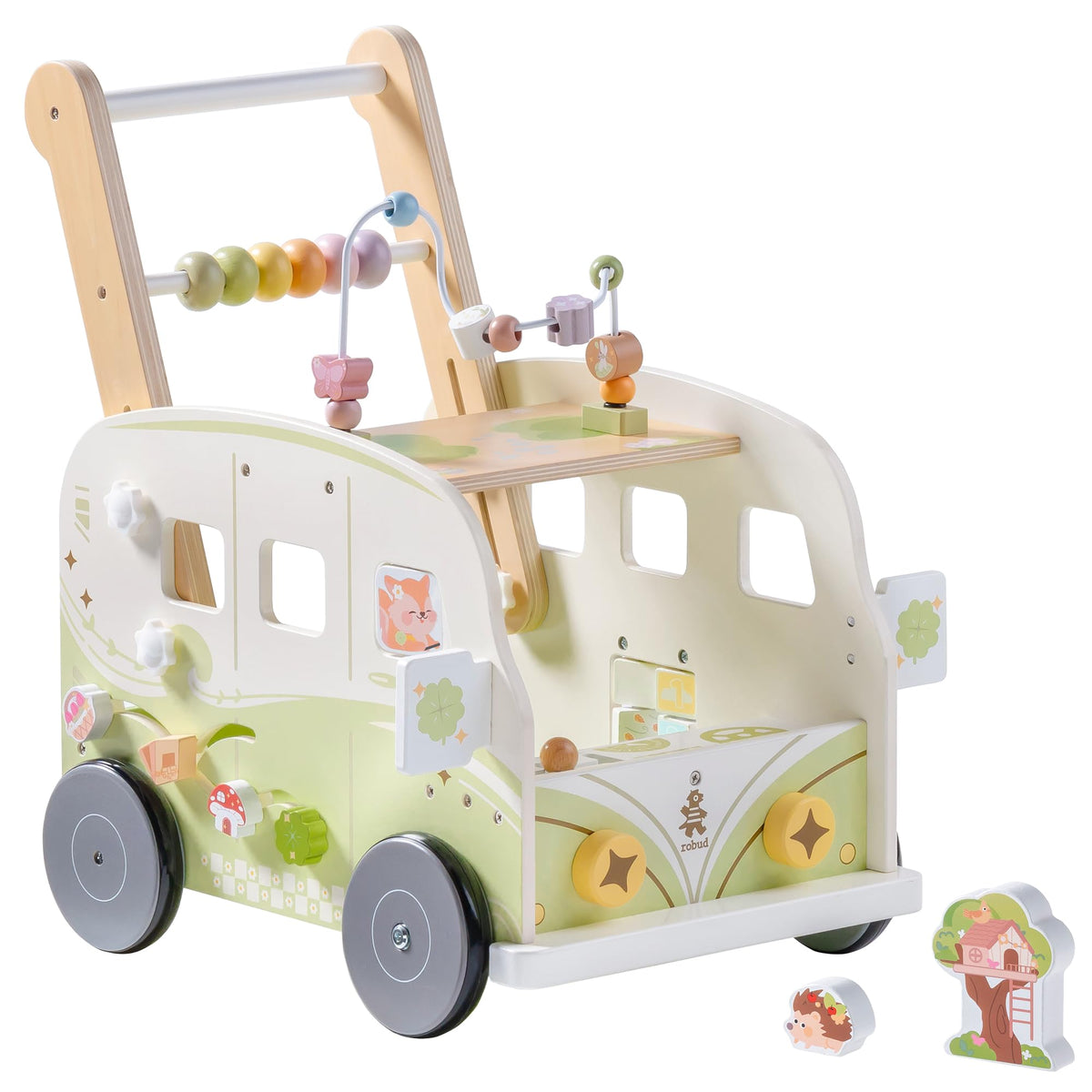 Wooden Adjustable Baby Push Walker with Anti-Slip Wheels S998