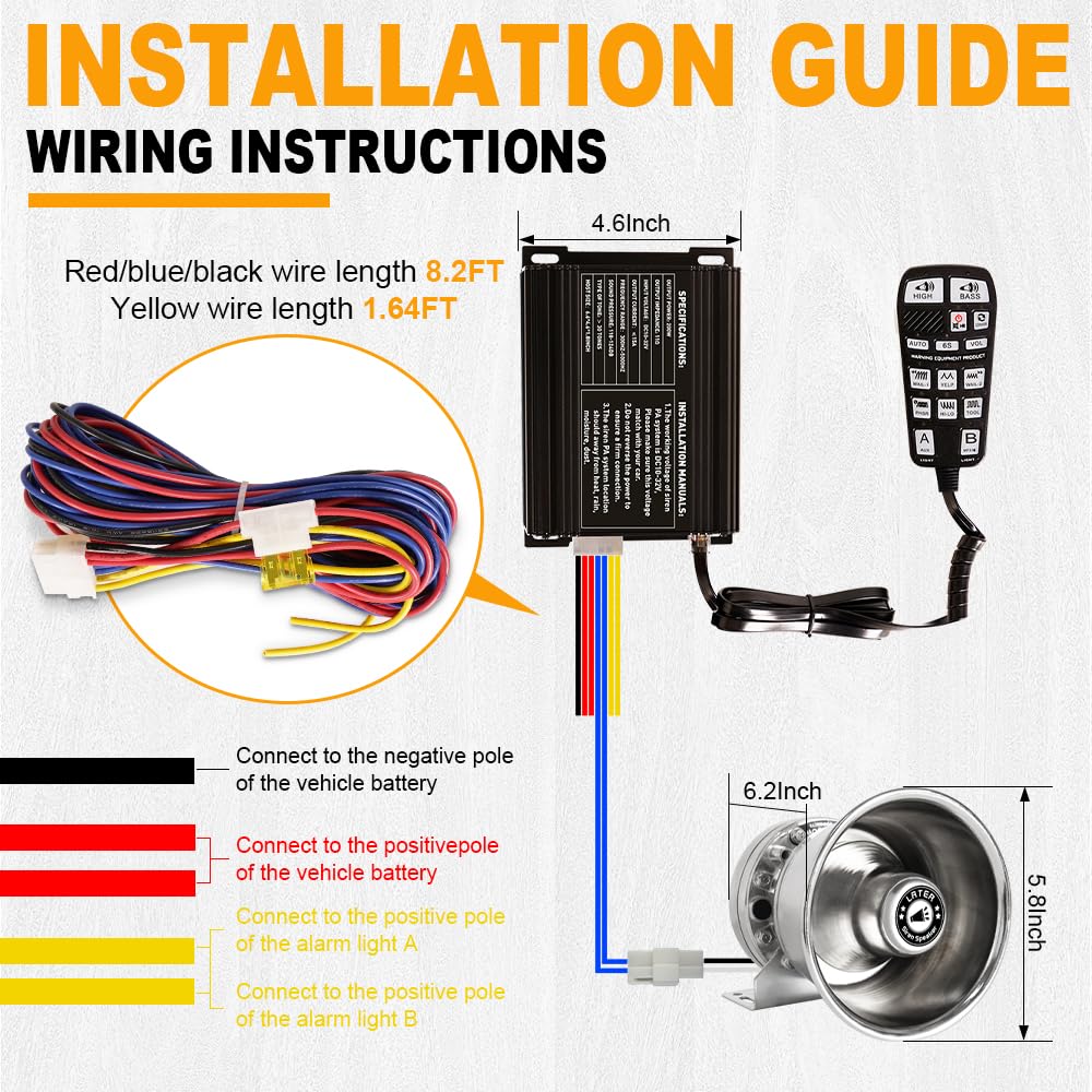 250W Multi-Tones Slim PA Siren Speaker with Handheld Controller & Mic F677192