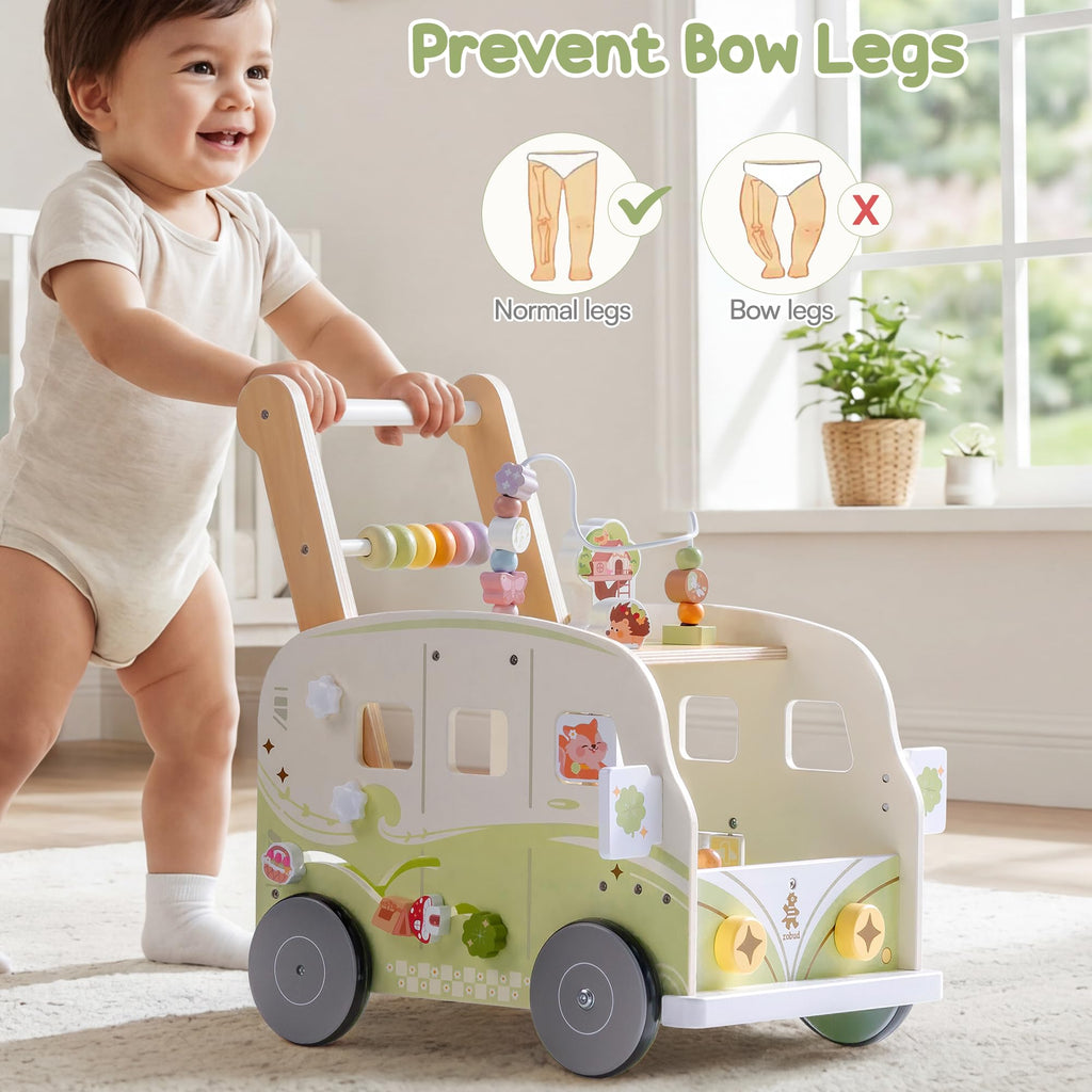Wooden Adjustable Baby Push Walker with Anti-Slip Wheels S998