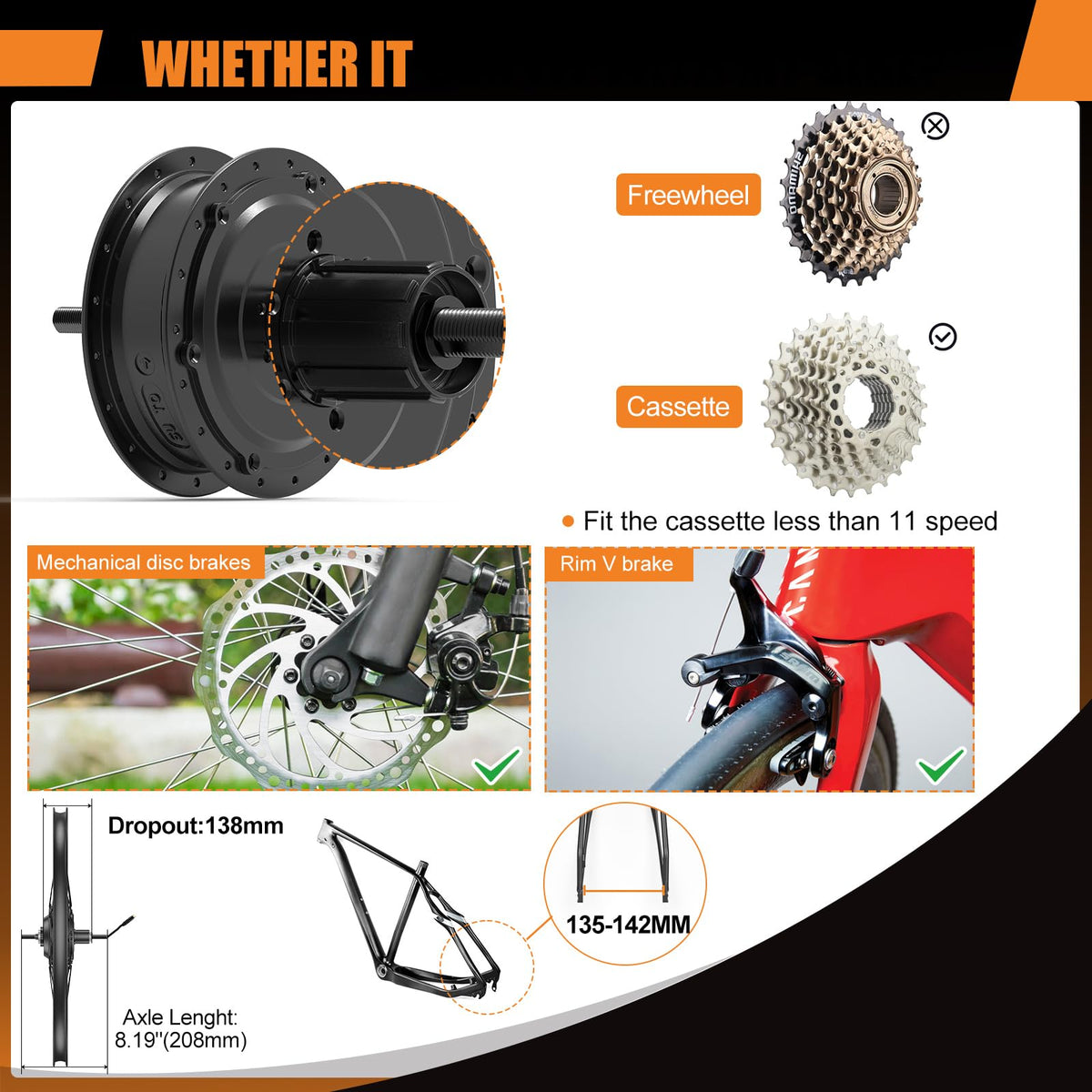 48V 750W/500W Ebike Conversion Kit B1258