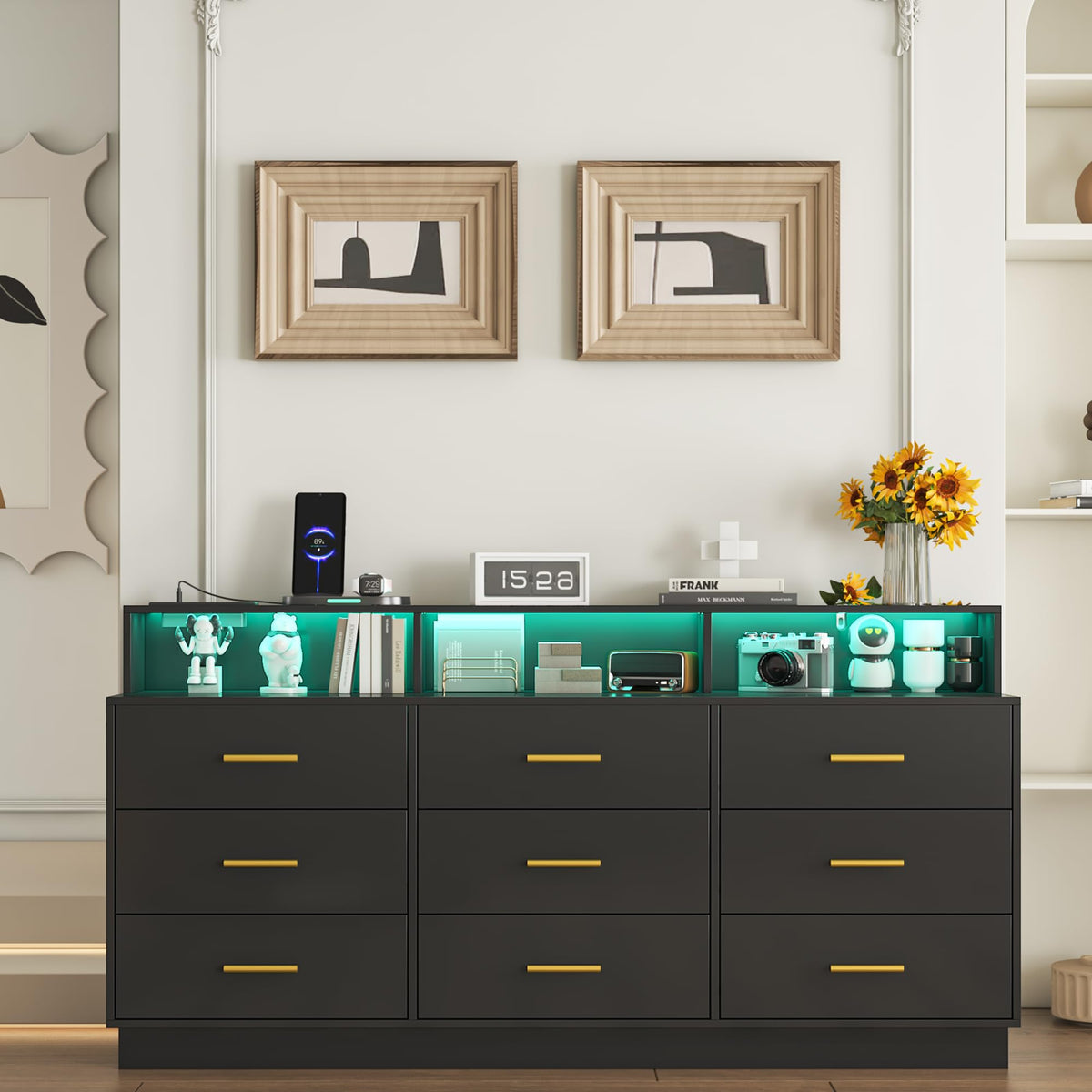 Black 9 Drawer Wood Dresser R4981