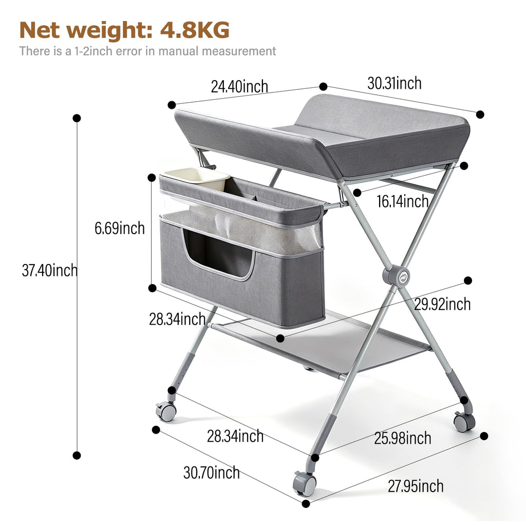 Baby Changing Table with Wheels, Portable Adjustable Folding Diaper Station with Storage Y769151
