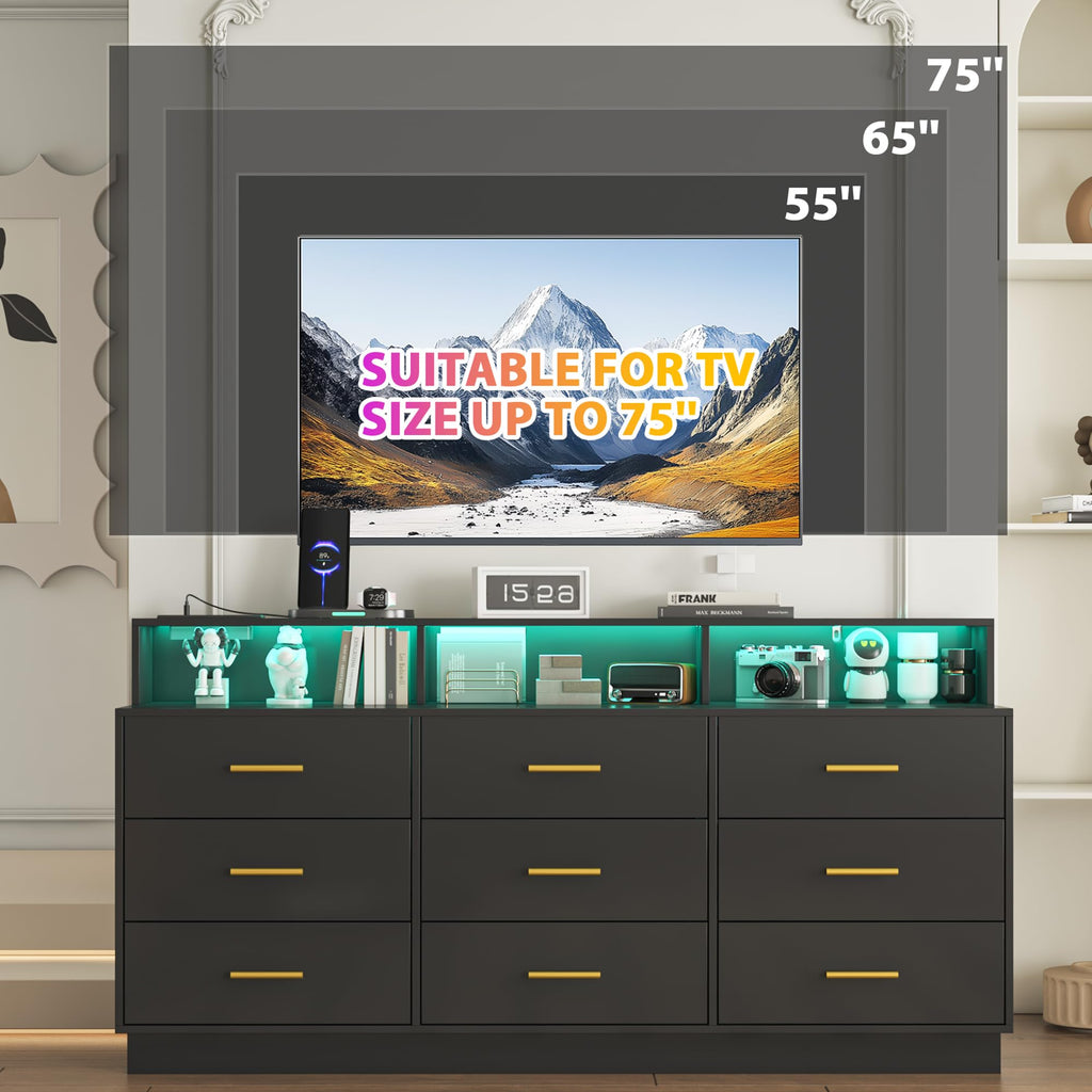 Black 9 Drawer Wood Dresser R4981