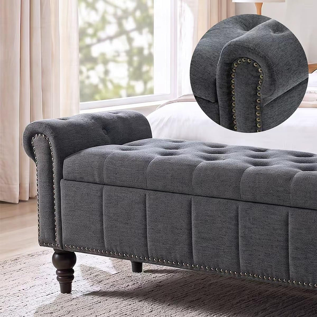 58" Chenille Storage Bench L586953