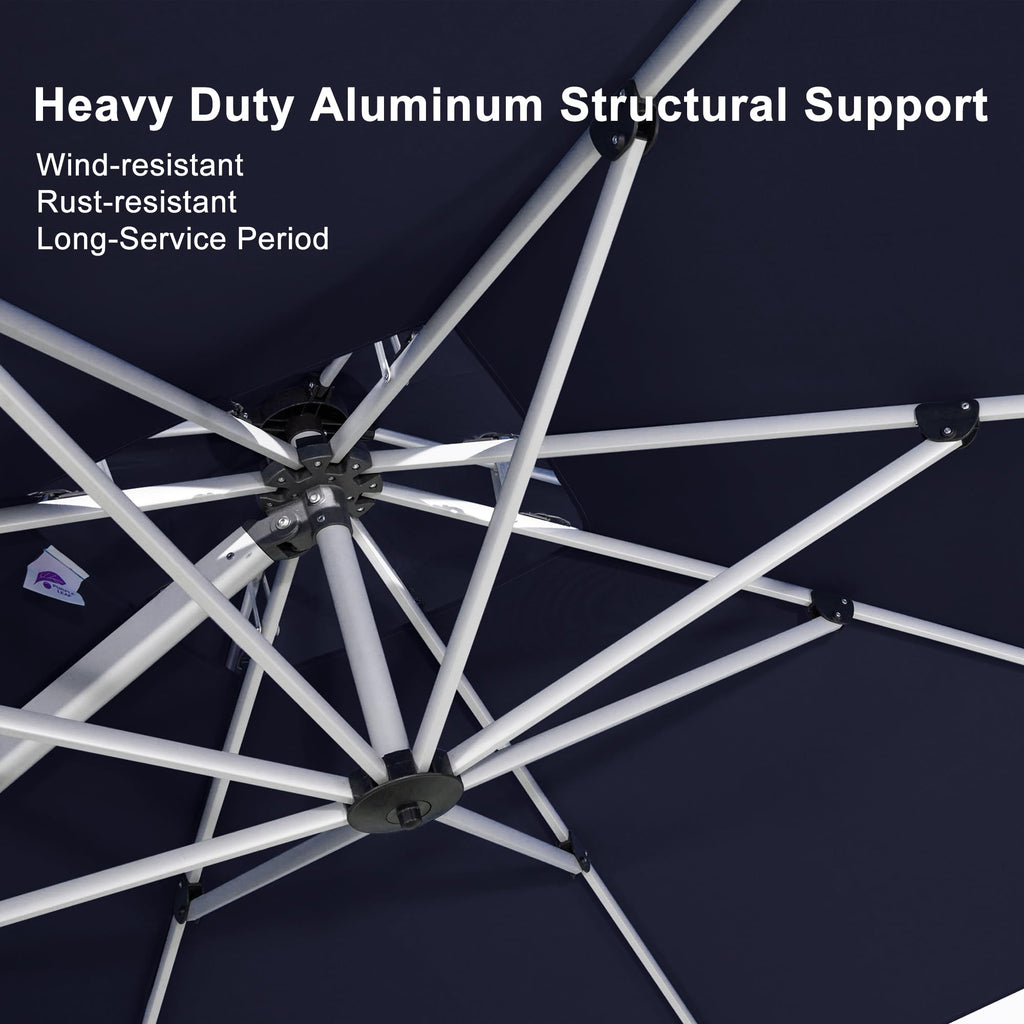 10'x 10' Square Double Top Navy Blue Cantilever Patio Umbrella A9337