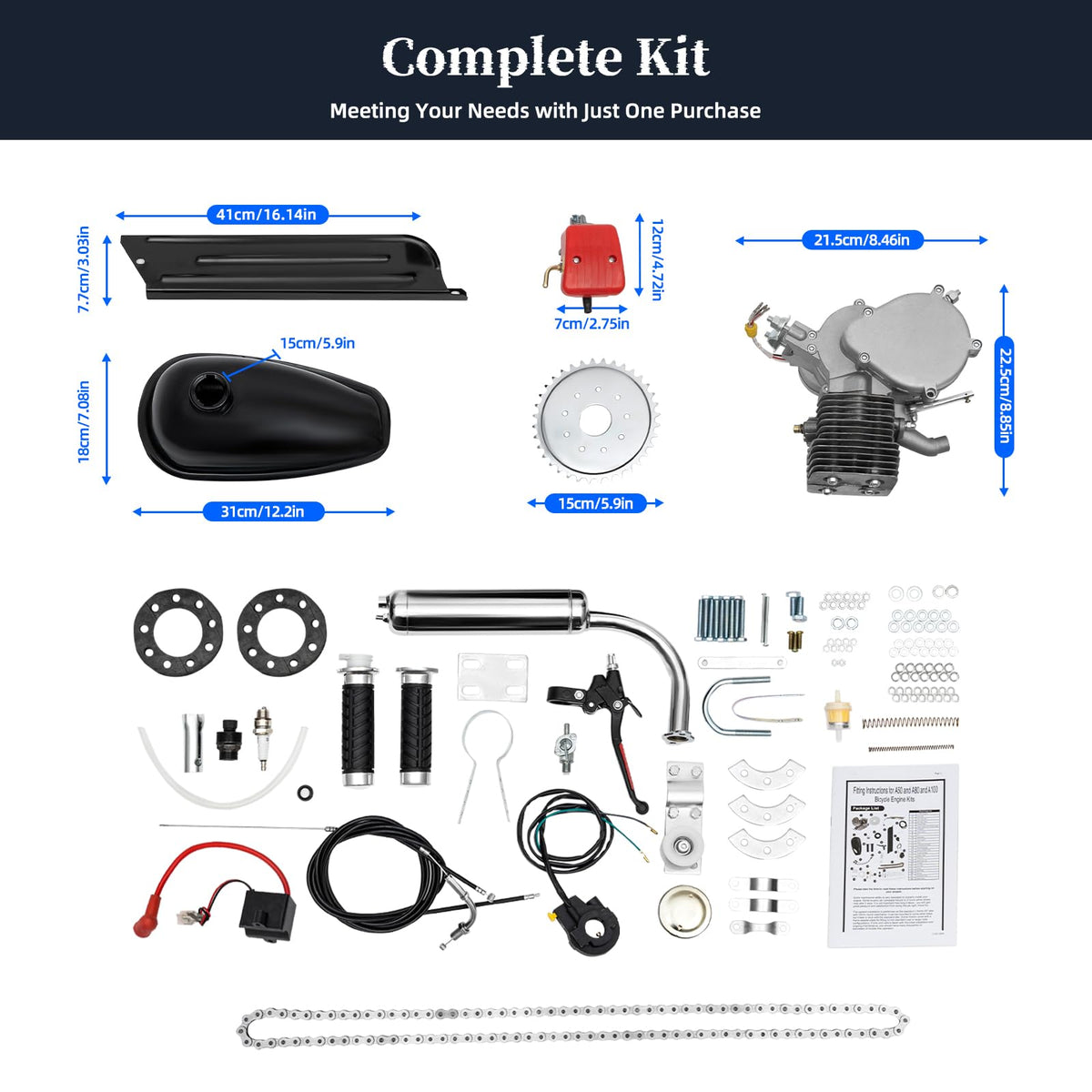 100CC 2 Stroke Bicycle Engine Kit with CDI Ignition and 36-Tooth Sprocket K72861