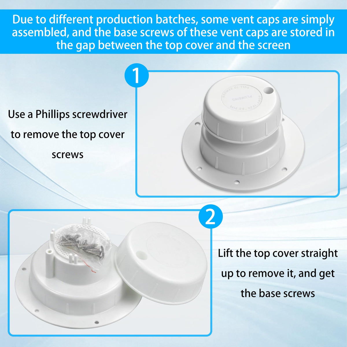 RV Plumbing Vent Cap Fits 1 to 2 3/8 Inch Pipe White 2 Pack C930