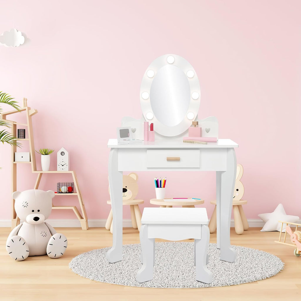 Vanity Table Set with Lighted Mirror and Stool D8307
