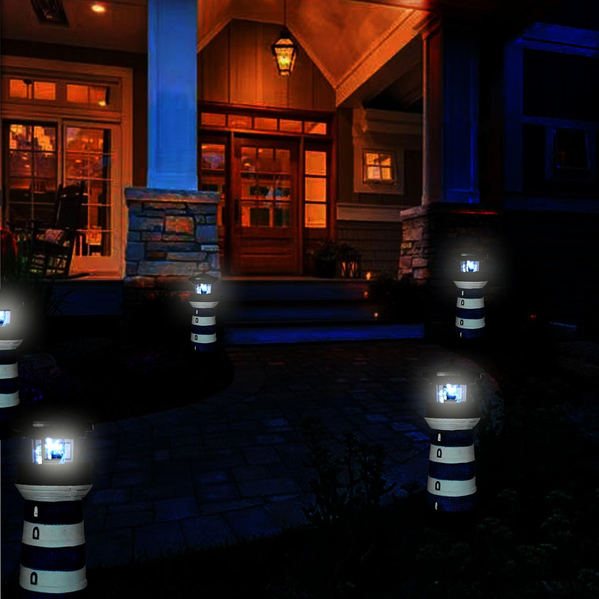 Solar Lighthouse Rotating Beacon Led Yard Statue G1760