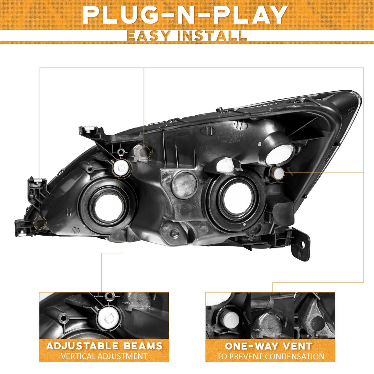 Black Headlight Assembly Left+Right I2247