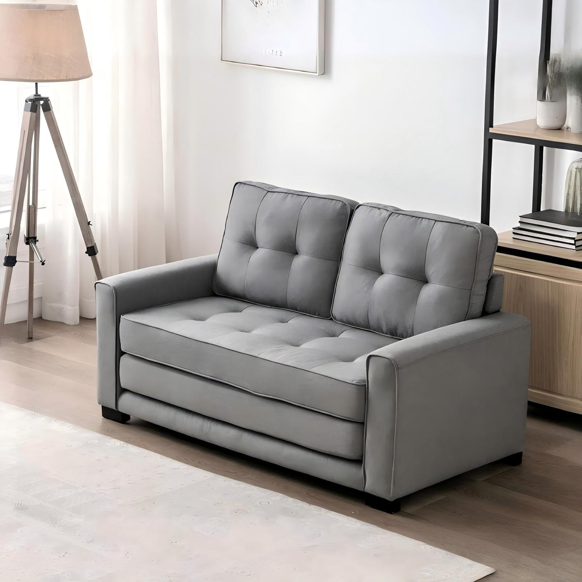 58 Inch Light Gray Upholstered Sleeper Sofa Bed U380
