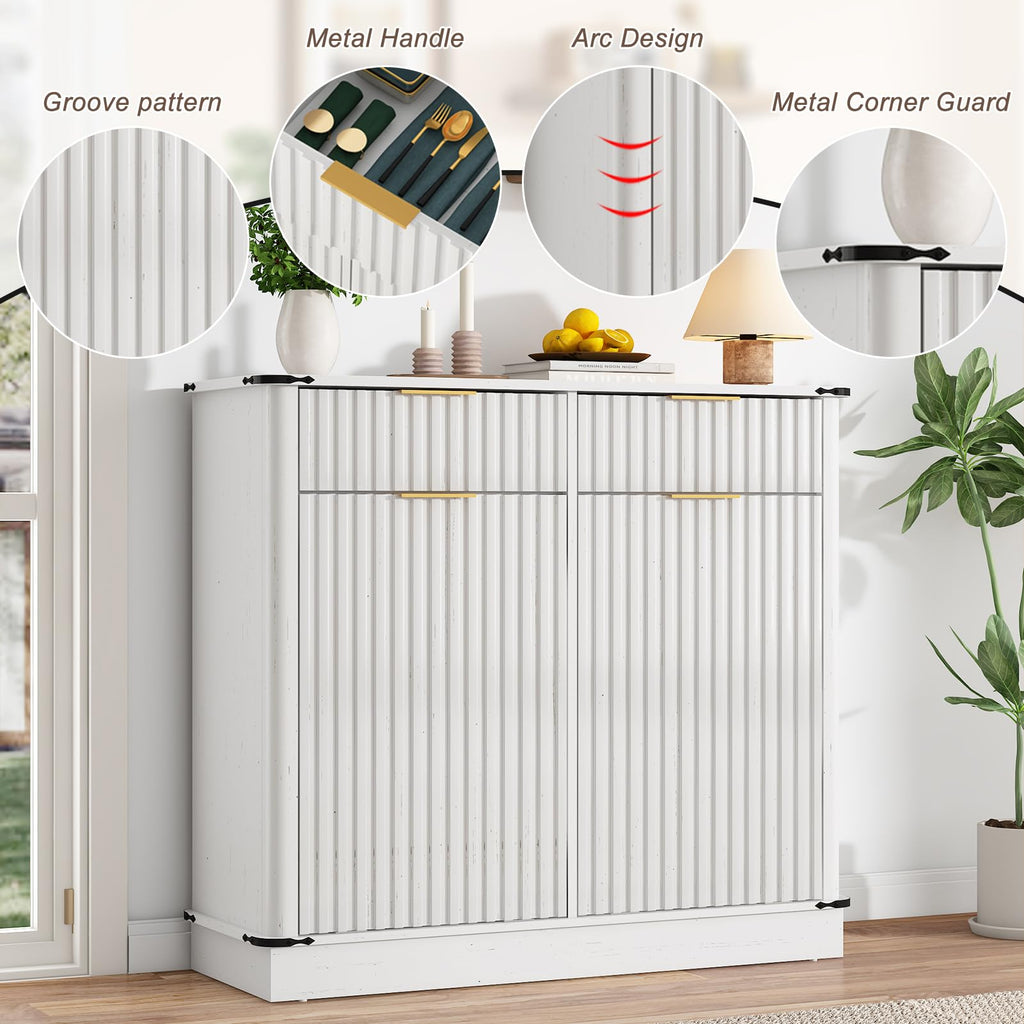 White 20 Gallon Tilt Out Trash Cabinet with Charging Station and 2 Drawers S261