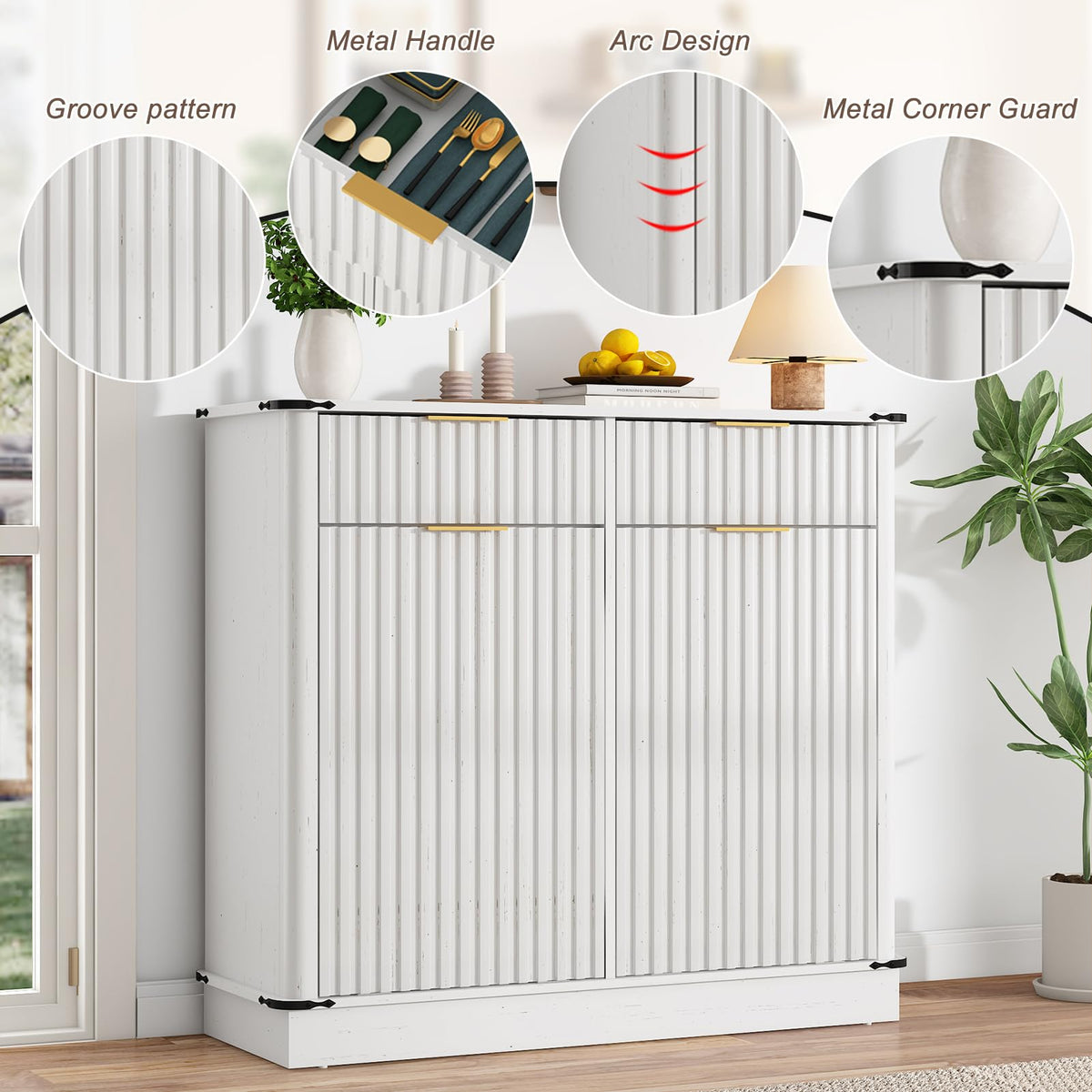 White 20 Gallon Tilt Out Trash Cabinet with Charging Station and 2 Drawers S261