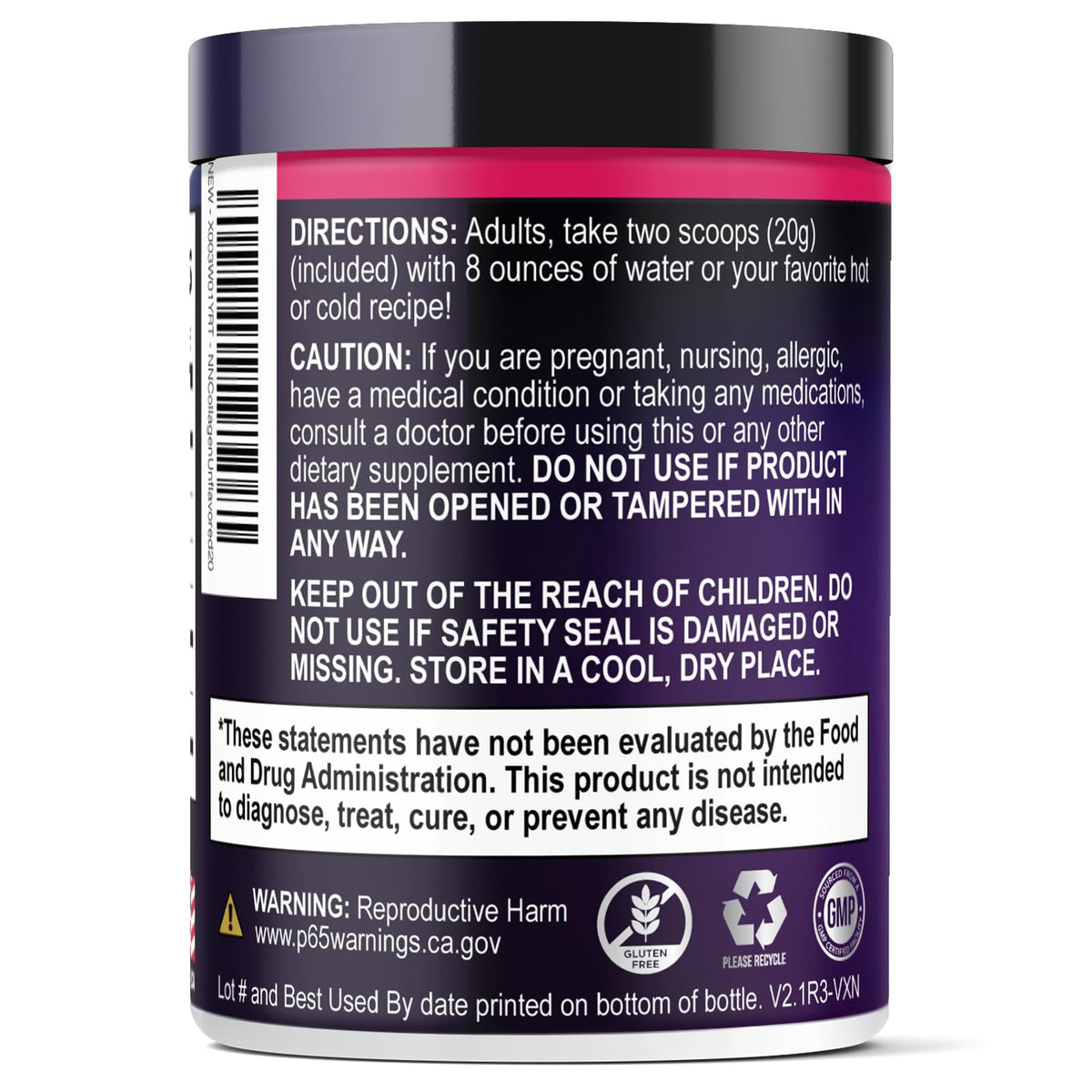 Collagen Peptides Powder 20g Hydrolyzed Bovine Protein Hyaluronic Acid Biotin Unflavored 28 Servings Q6069