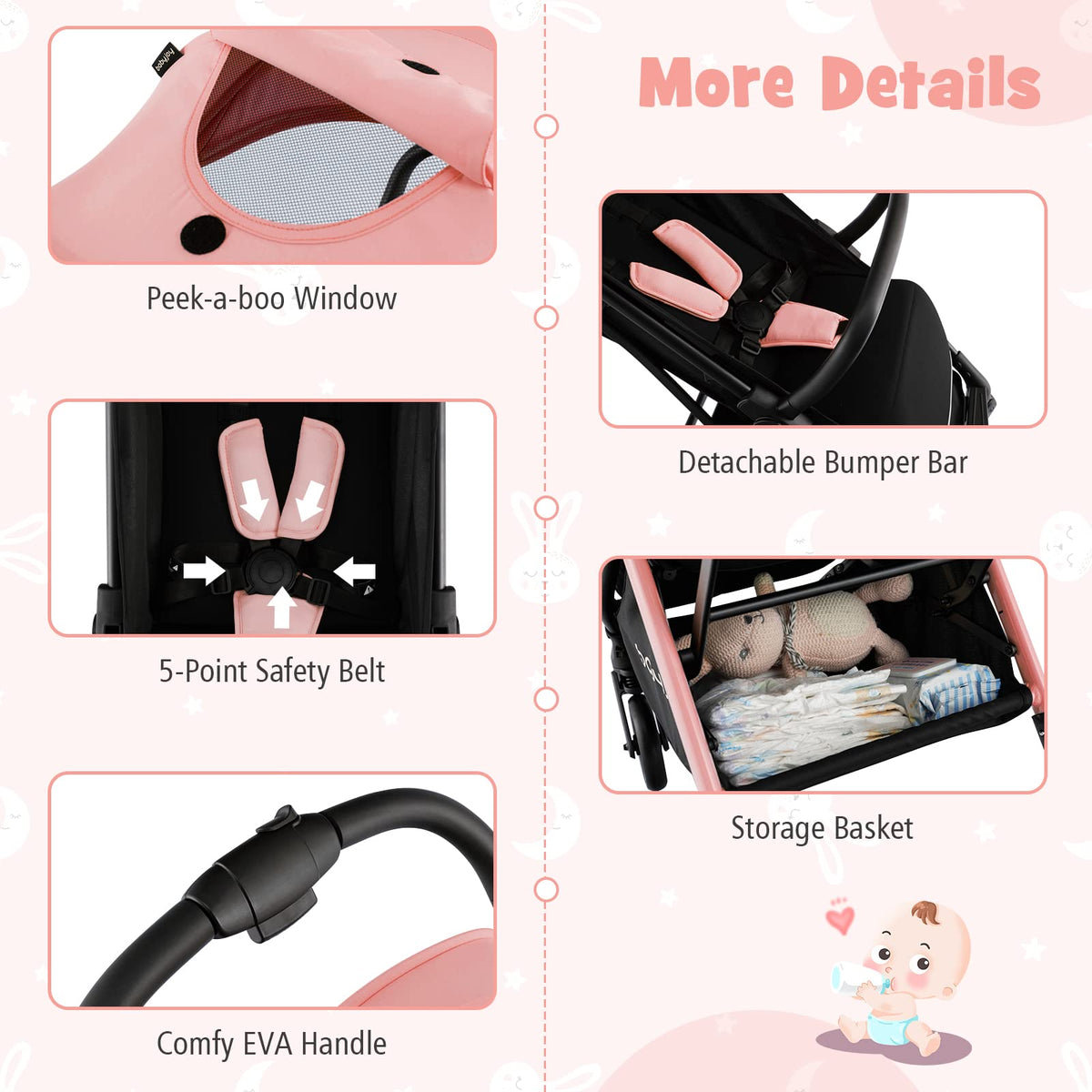 Lightweight Compact Baby Stroller with Canopy and Storage Basket N747529