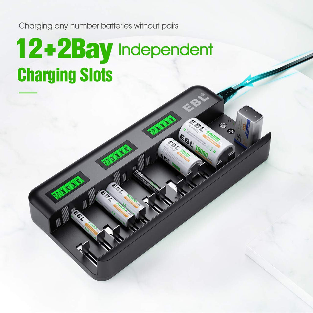 8 Pack 10000mAh Ni-MH D Rechargeable Batteries with Charger Q8452