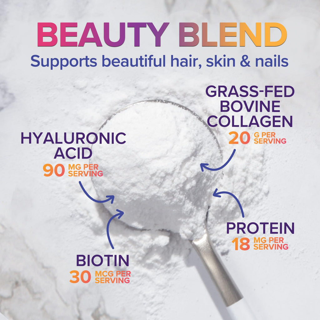 Collagen Peptides Powder 20g Hydrolyzed Bovine Protein Hyaluronic Acid Biotin Unflavored 28 Servings Q6069