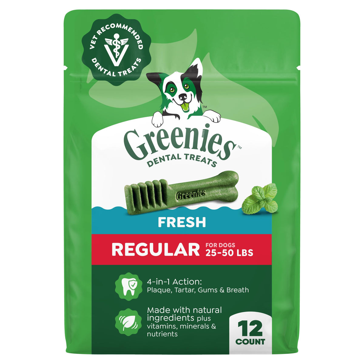 Natural Dental Dog Treats Fresh Mint Flavor 12 Count D43002