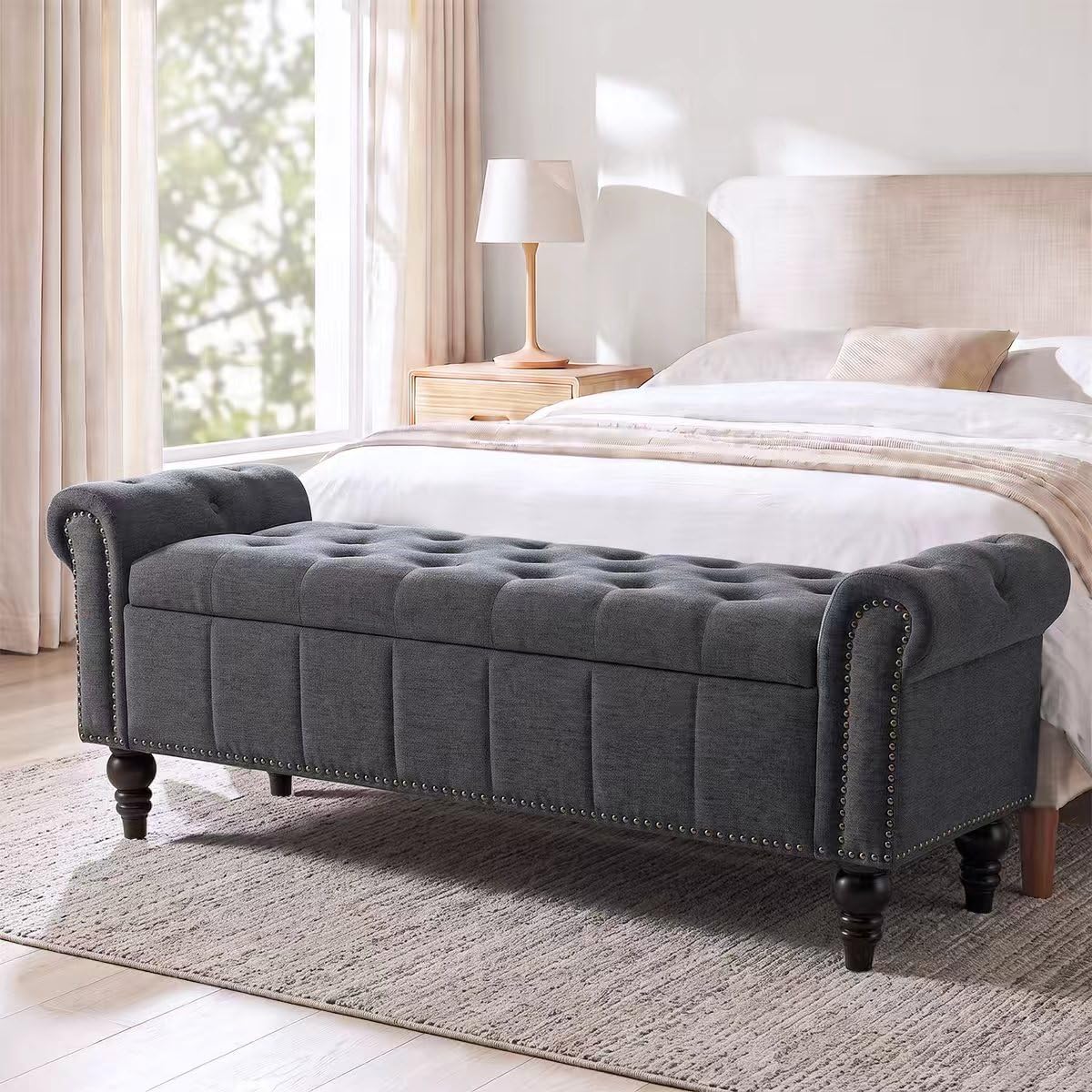 58" Chenille Storage Bench L586953