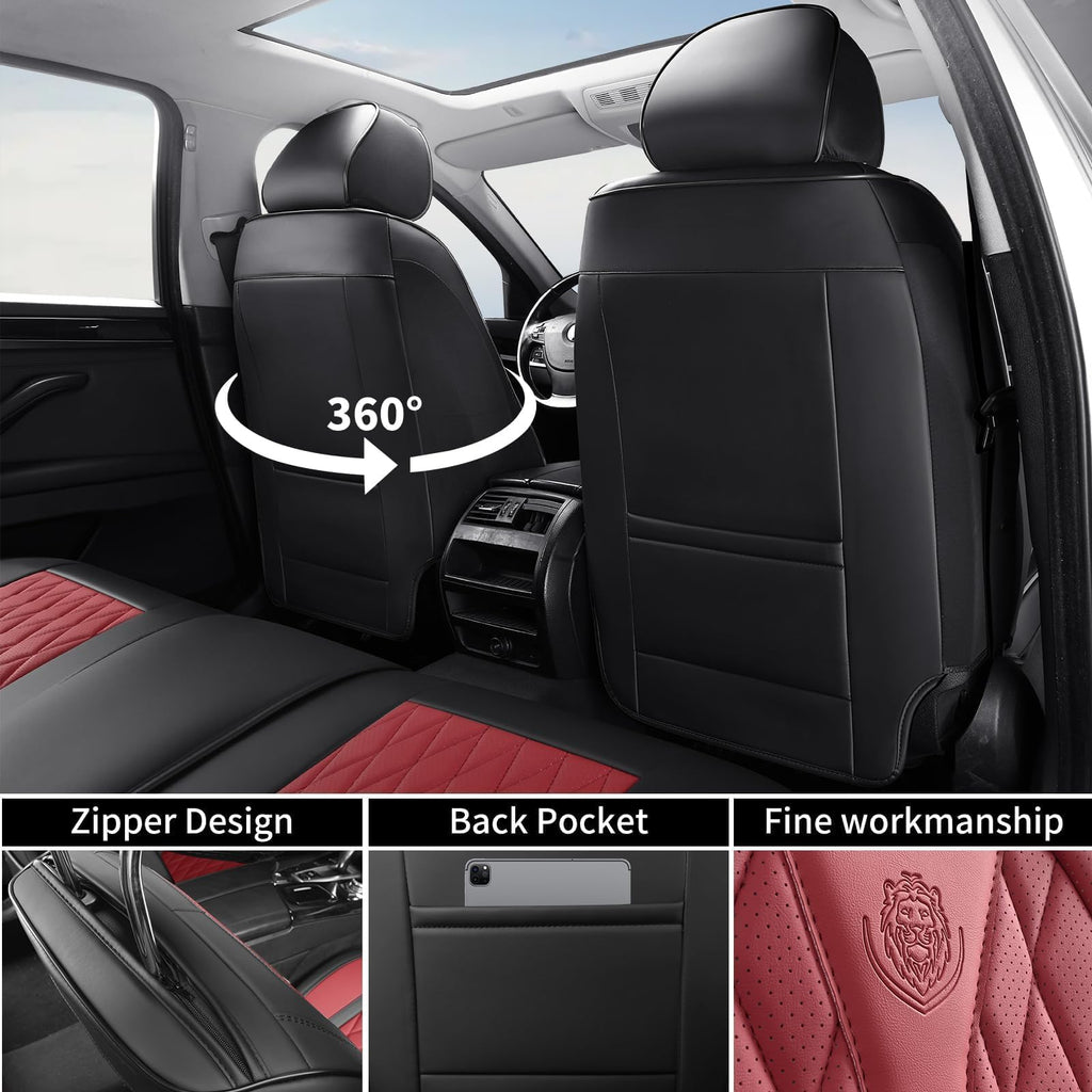 Red Black Leather Car Seat Covers Full Set Z64195