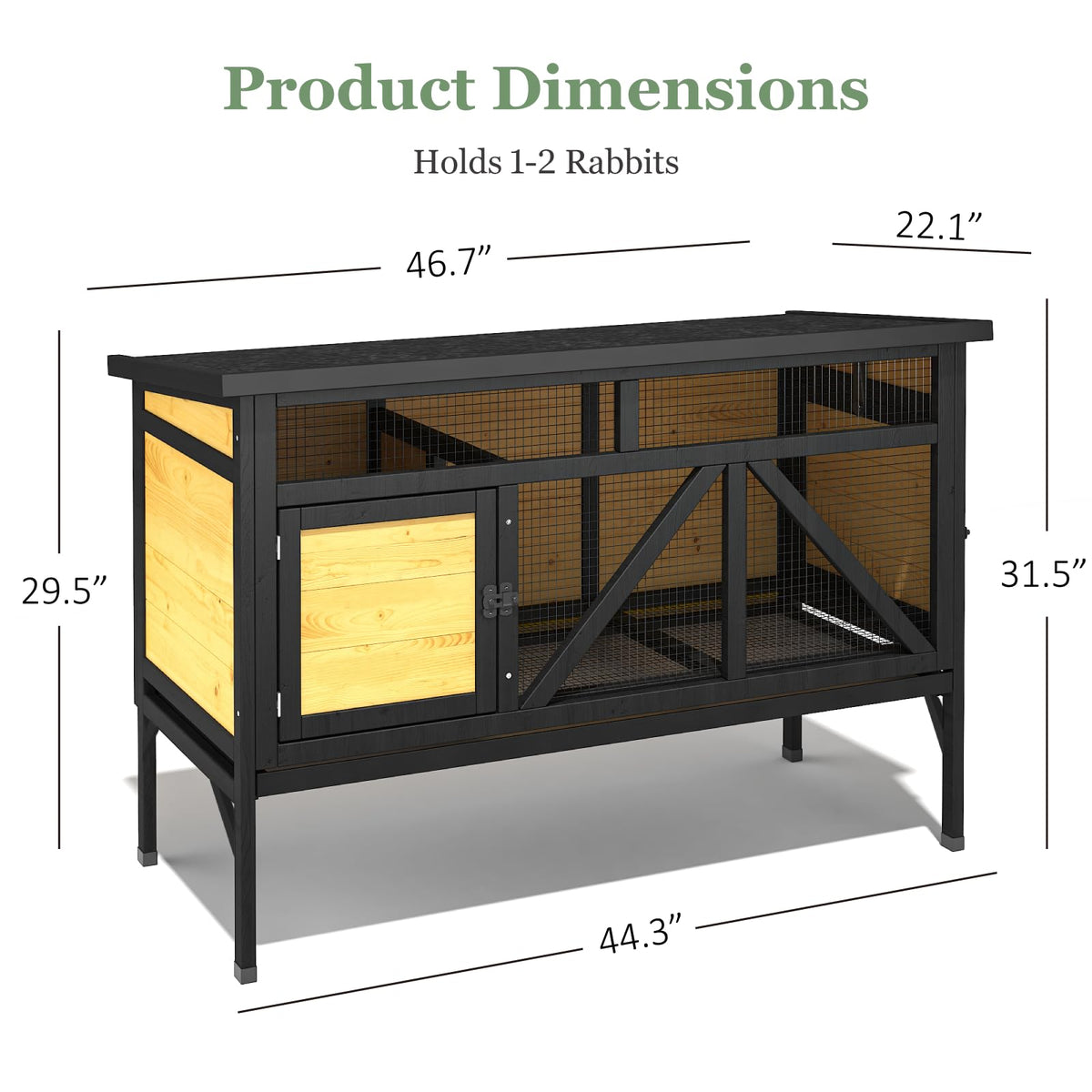 46.7" Wooden Rabbit Hutch with Removable Tray H39190