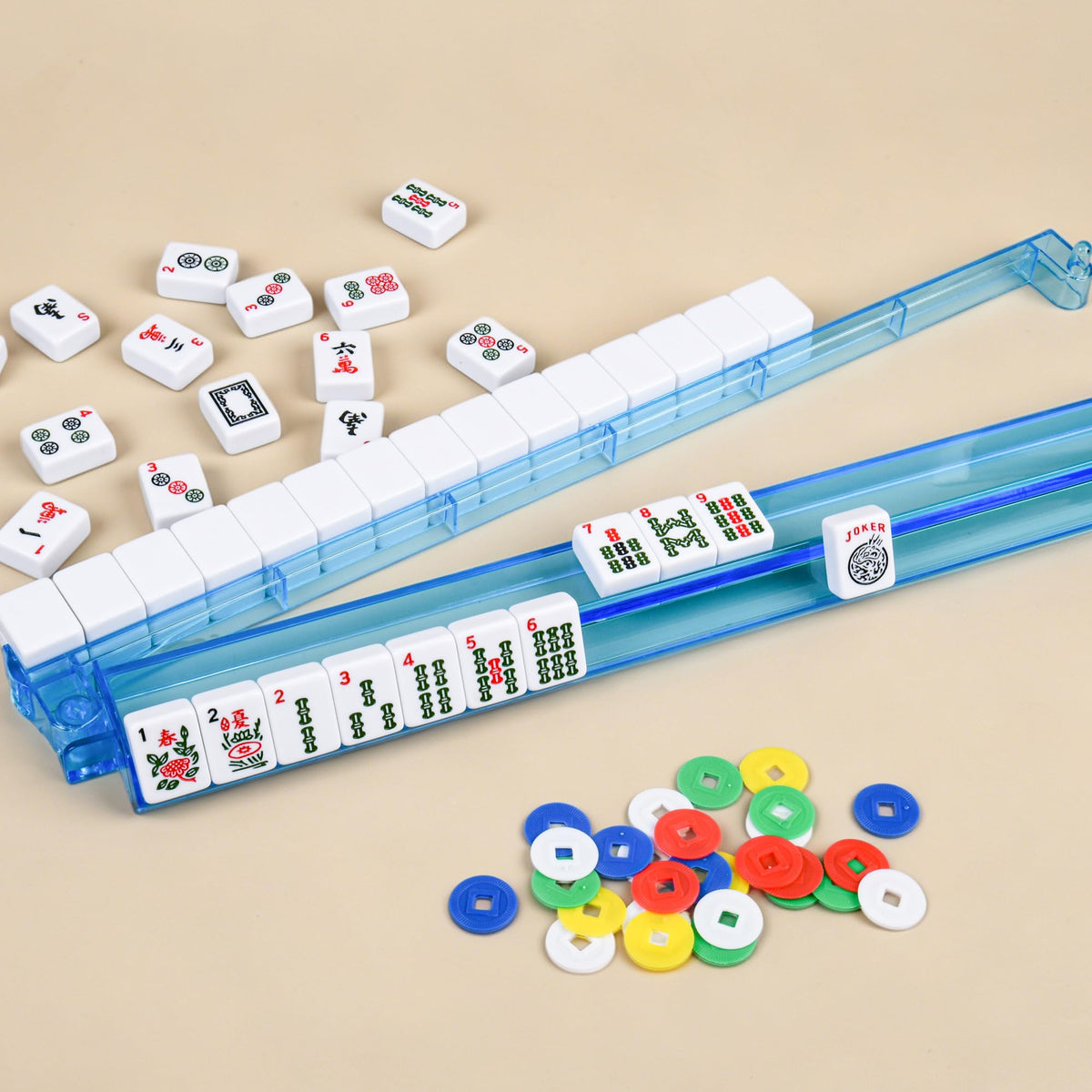 166 White Tiles Mahjong Set with Blue Carrying Bag Q933093