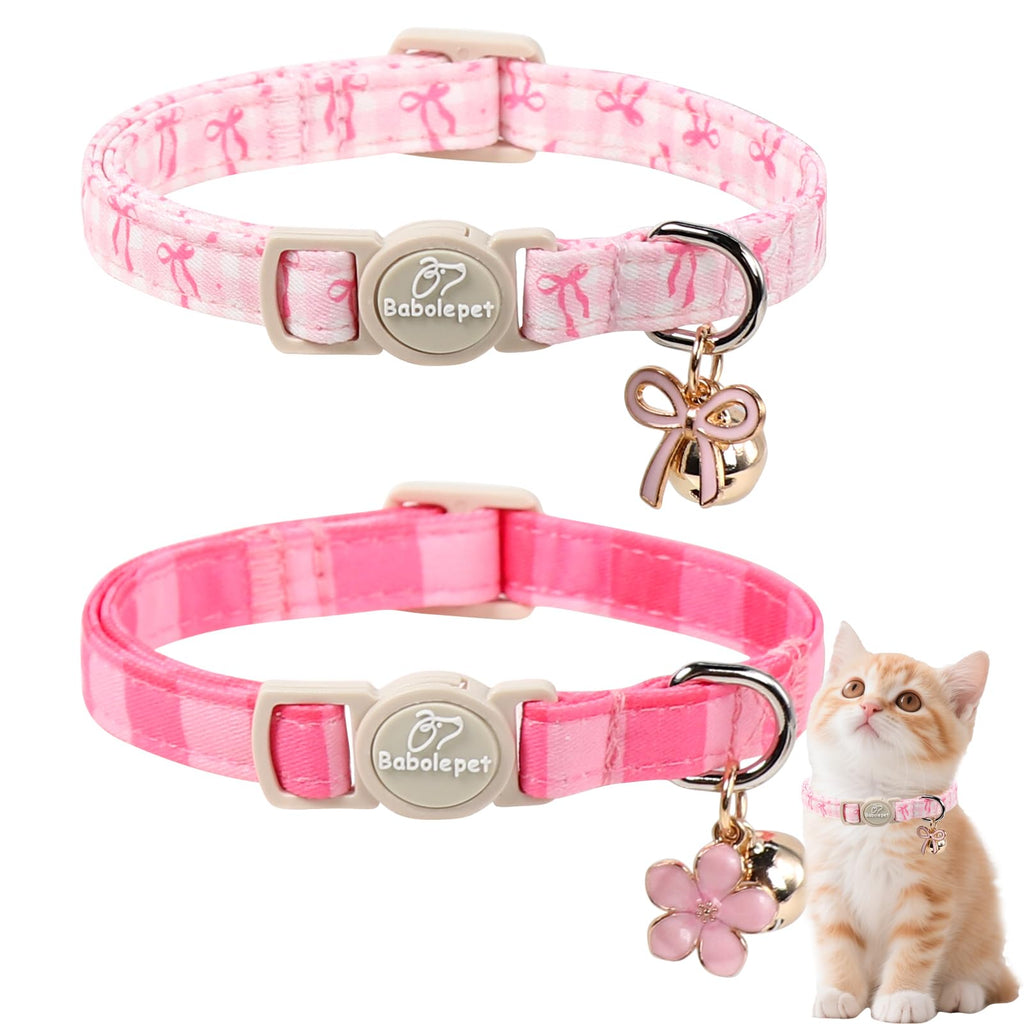 Pink Breakaway Cat Collar with Bell, Bow and Flower Pendant K191174