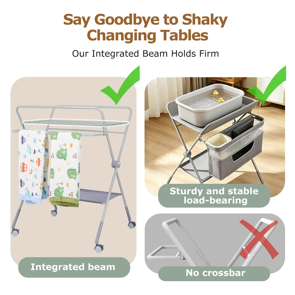 Baby Changing Table with Wheels, Portable Adjustable Folding Diaper Station with Storage Y769151
