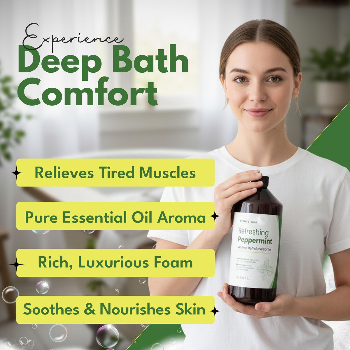 Scented Foaming Bubble Bath with Essential Oils and Epsom Salt, 33.8 fl oz F2870
