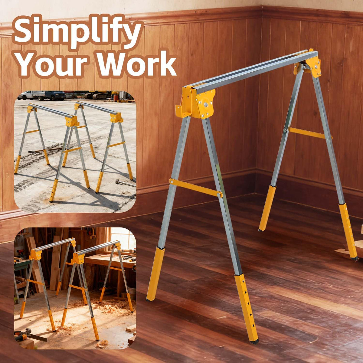 Adjustable Folding Steel Sawhorse 2 Pack T5981