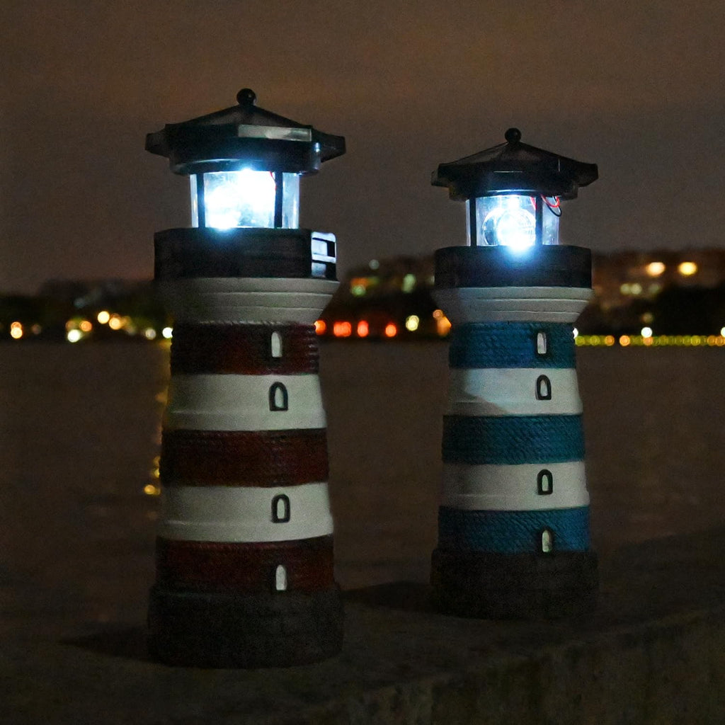 Solar Lighthouse Rotating Beacon Led Yard Statue G1760