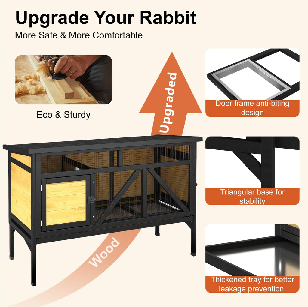 46.7" Wooden Rabbit Hutch with Removable Tray H39190